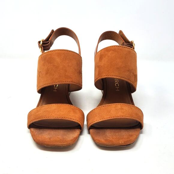 Tory Burch Selby 75MM Block Heel Sandals Silk Suede Ambra Tan 64760 Size 8.5 M - Picture 6 of 13